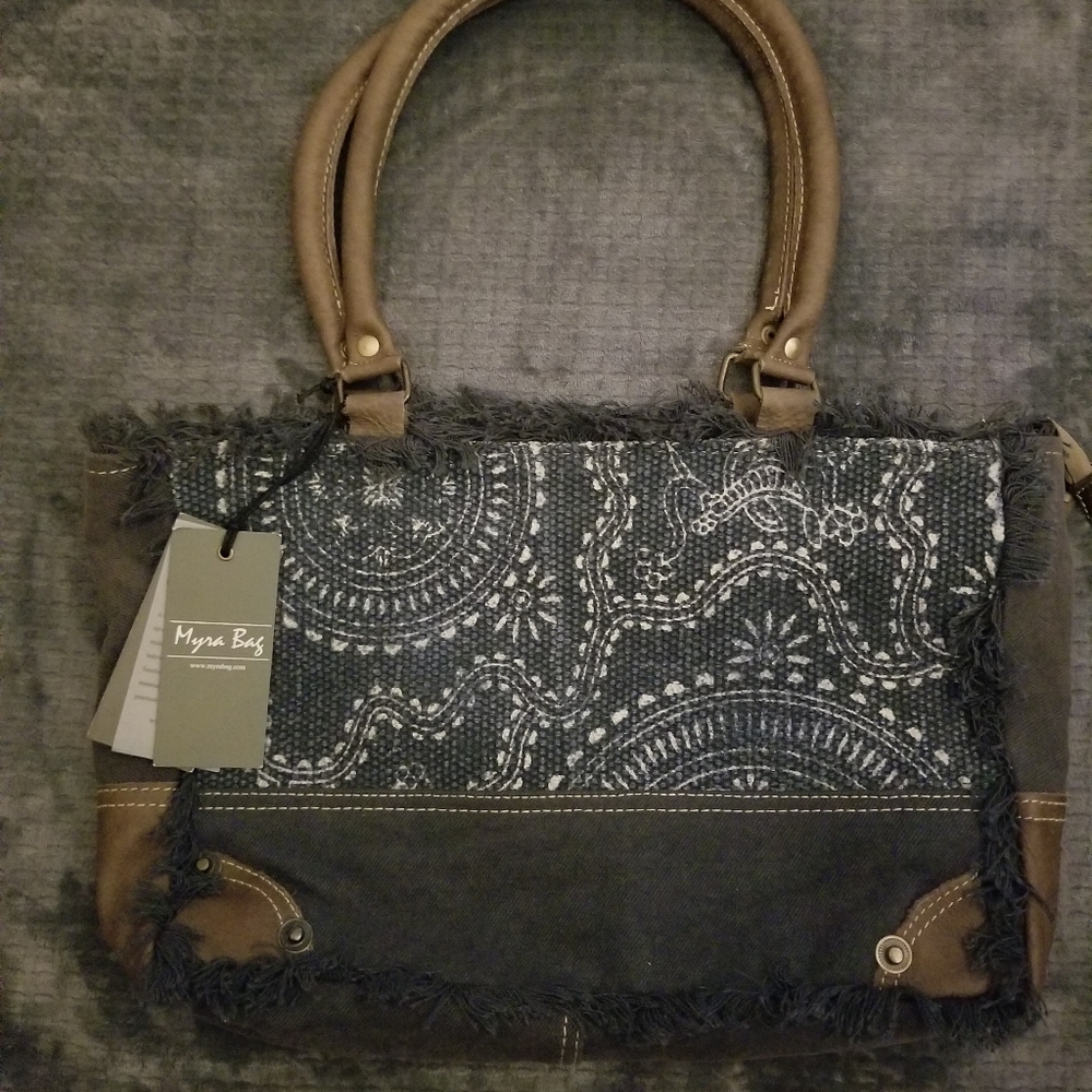 Myra Bag Gleam floral fabric leather straps nwt